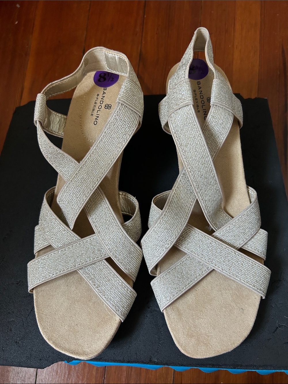 Bandolino Champagne Metallic Crisscross Slingback Sandals